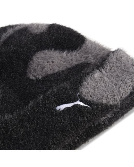 PUMA Black Brushed Printed Mid Crown Beanie