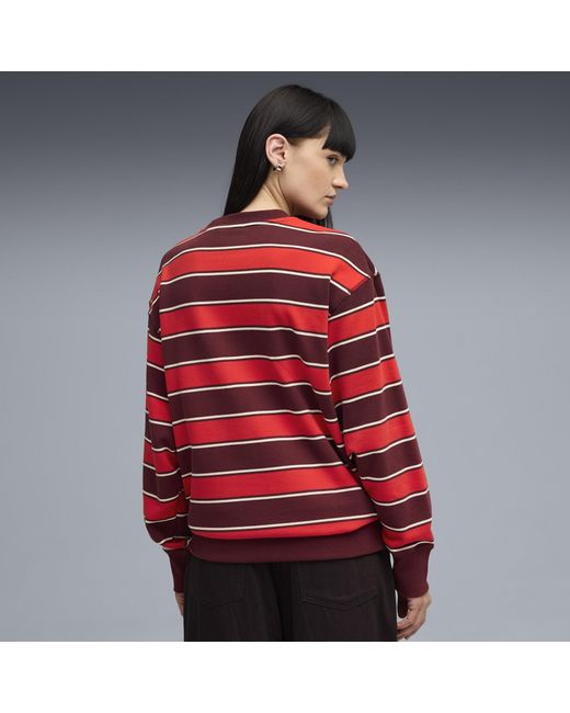 PUMA Red Premium Ess Stripe Crew