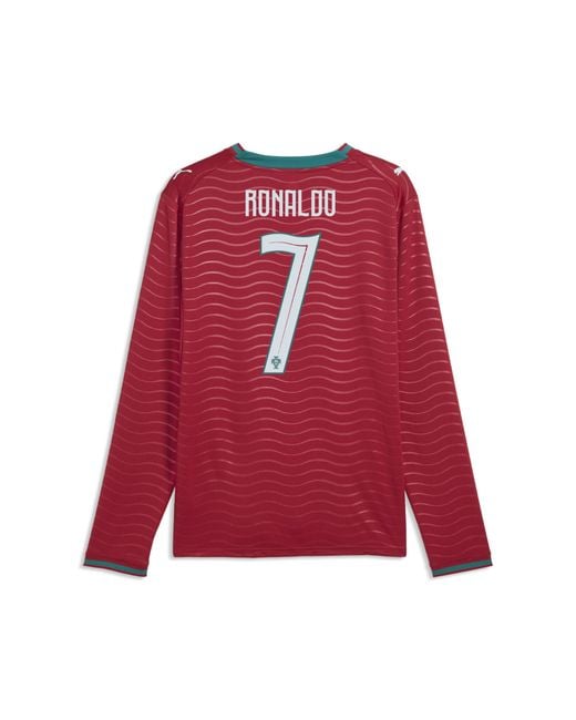 PUMA Red Cristiano Ronaldo Portugal National Team 2026 Home Replica Long Sleeve Jersey for men