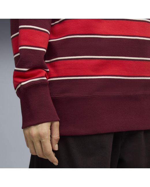 PUMA Red Premium Ess Stripe Crew