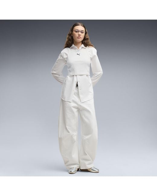 PUMA White Essentials Ribbed Crop Top