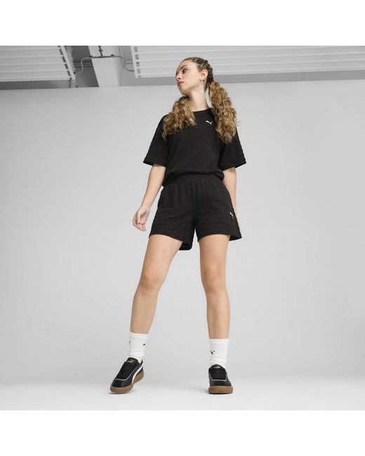 PUMA Black Ess Elevated Strukturierte 5" Shorts Mit Hohem Bund Damen