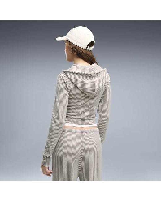 PUMA Gray Essentials Ribbed Zip-Up Hoodie