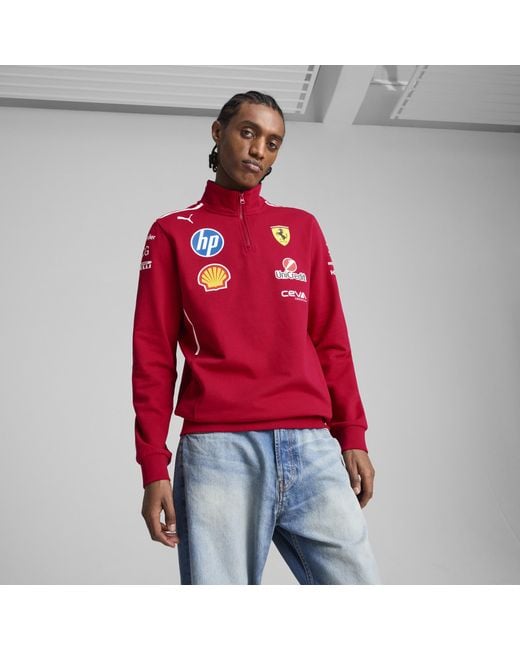 Felpa Con Zip Corta Team Scuderia Ferrari Hp 2025 Da Uomo, Motorsport, Dark Cherry di PUMA in Red da Uomo