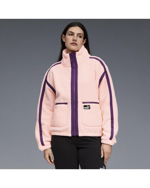 PUMA Pink Sherpa Fleece Jacket W/ Wove