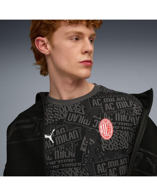 PUMA Black Ac Milan Ftblculture All-Over Print T-Shirt /For All Time for men