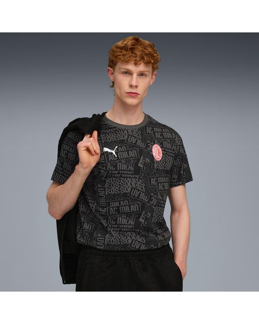 PUMA Black Ac Milan Ftblculture All-Over Print T-Shirt /For All Time for men