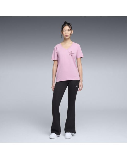 PUMA Pink Essentials Script V-Neck T-Shirt