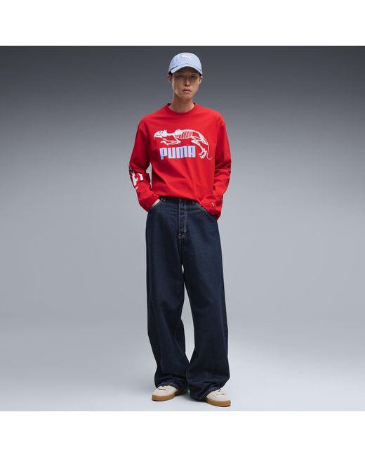 PUMA Red Graphic Skeleton Long Sleeve T-Shirt for men