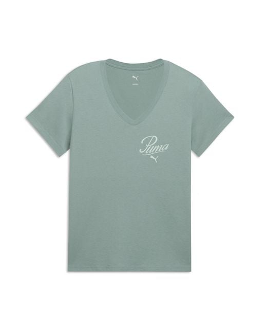 PUMA Blue Essentials Script V-Neck T-Shirt