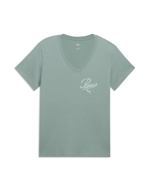 PUMA Blue Essentials Script V-Neck T-Shirt