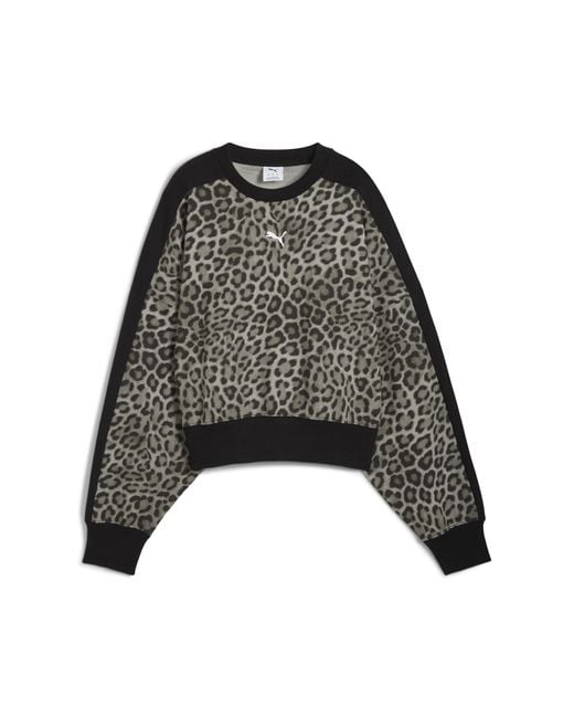 PUMA Gray T7 Leo Luxe Oversized Sweatshirt Damen, Kleidung