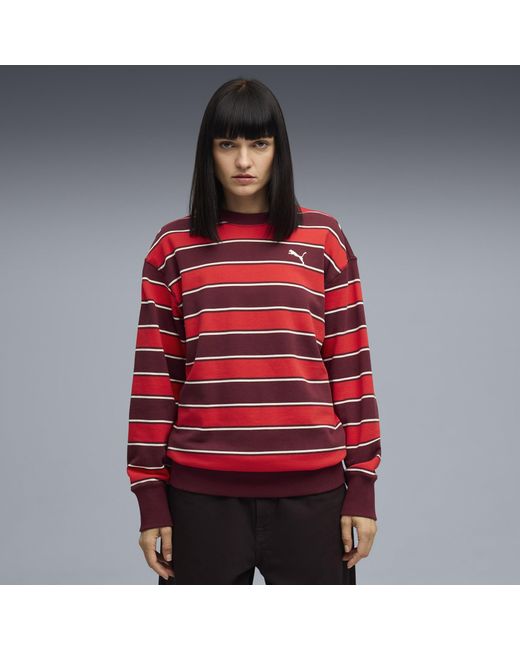 PUMA Red Premium Ess Stripe Crew