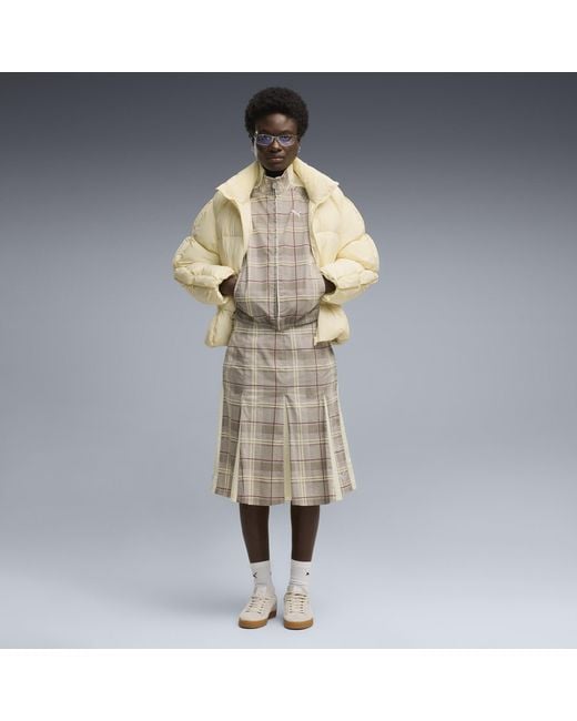 PUMA Natural T7 Pleated Tartan Midi Skirt