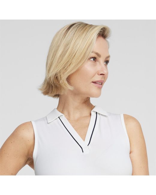 PUMA Blue Cloudspun Ärmelloses Golf Poloshirt mit Paspel