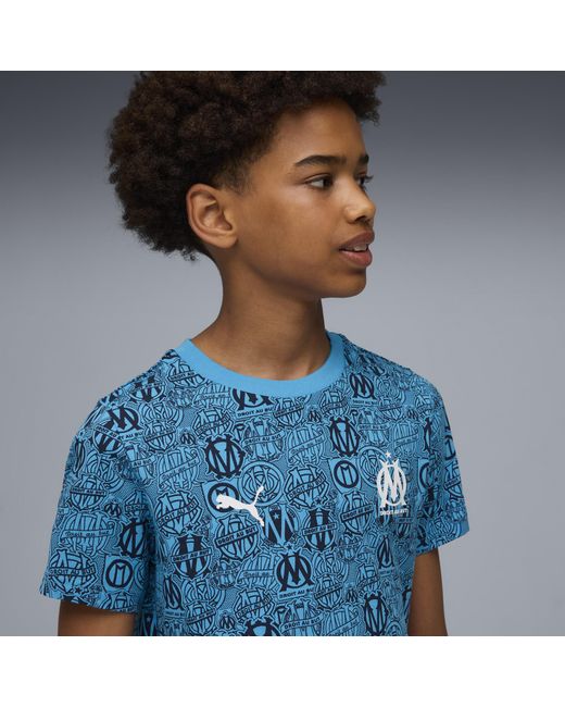 PUMA Blue Olympique De Marseille Ftblculture T-Shirt Mit Allover-Print Teenager, Kleidung, Azure/New