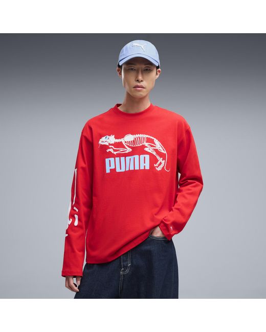 PUMA Red Graphic Skeleton Long Sleeve T-Shirt for men