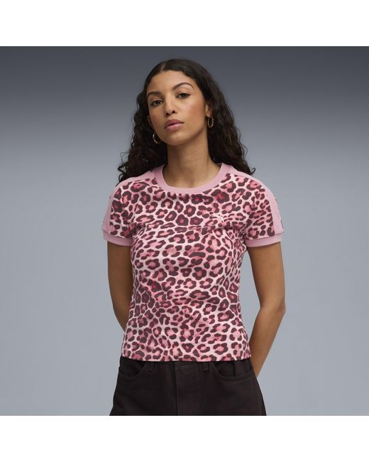 PUMA Red T7 Leo Luxe Slim T-Shirt Damen, Kleidung