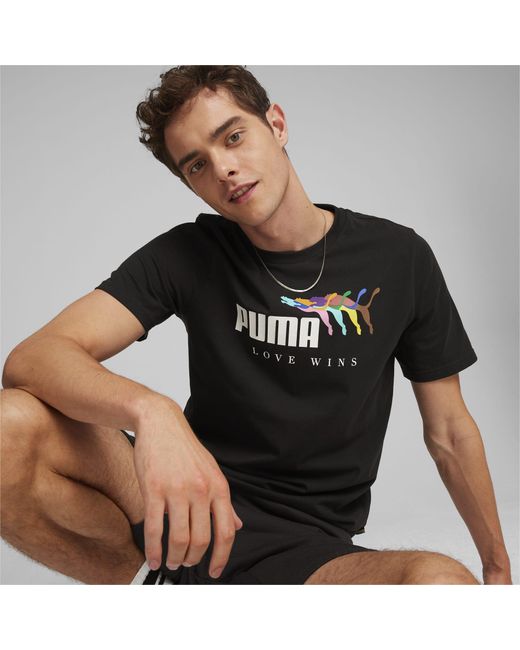 PUMA ESS+ LOVE WINS T-Shirt in Black für Herren