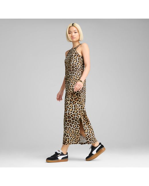 PUMA Leo Luxe Slimfit All-Over Print Jurk Voor in het Metallic