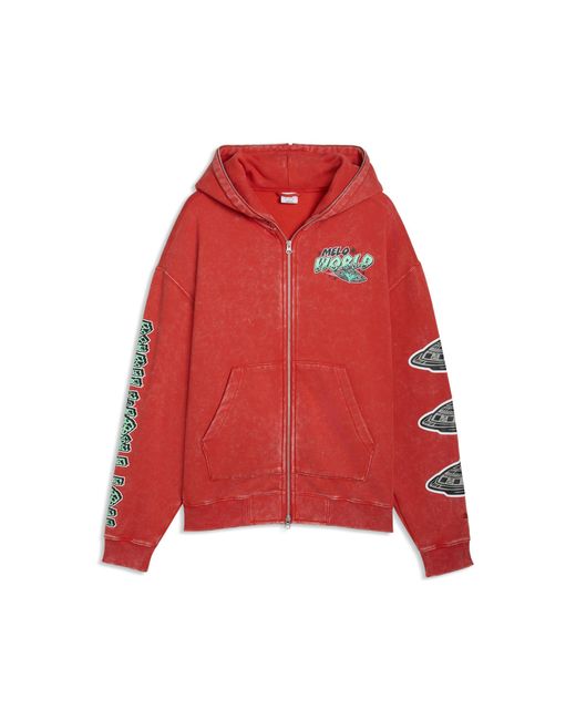 PUMA Red Melo World Zip Up Hoodie for men