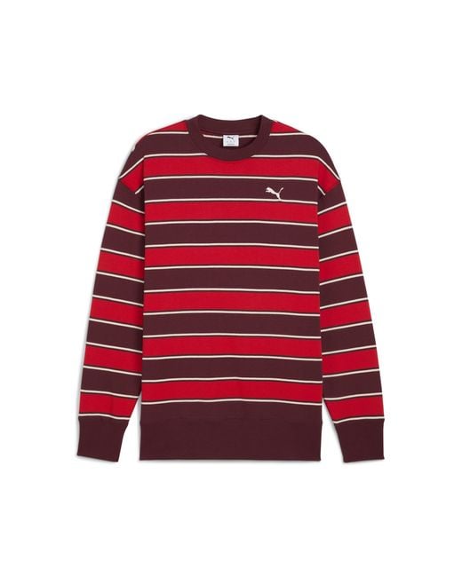 PUMA Red Premium Ess Stripe Crew