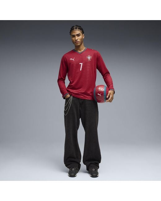 PUMA Red Cristiano Ronaldo Portugal National Team 2026 Home Replica Long Sleeve Jersey for men