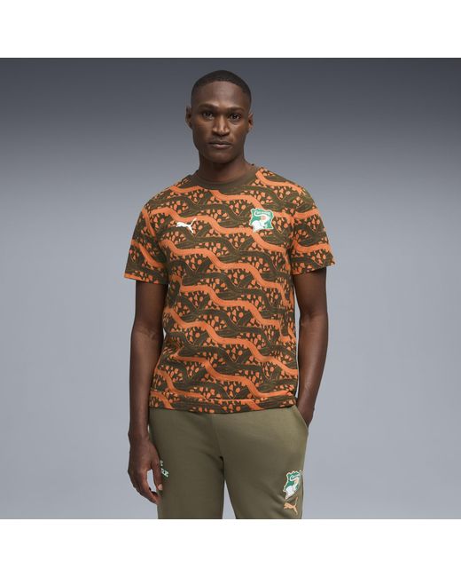 PUMA Brown Ivory Coast Ftblculture Printed T-Shirt for men