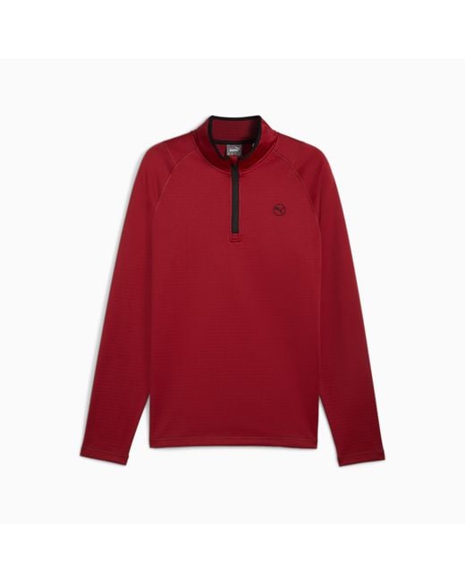 PUMA Red Waffle Fleece Golf Quarter-Zip , Intense for men