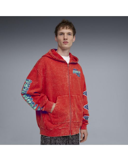 PUMA Red Melo World Zip Up Hoodie for men