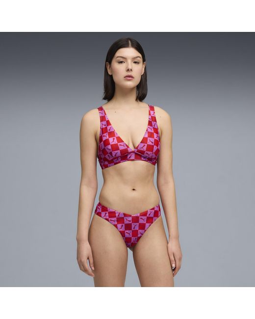 PUMA Red Swim Printed Bikini Top