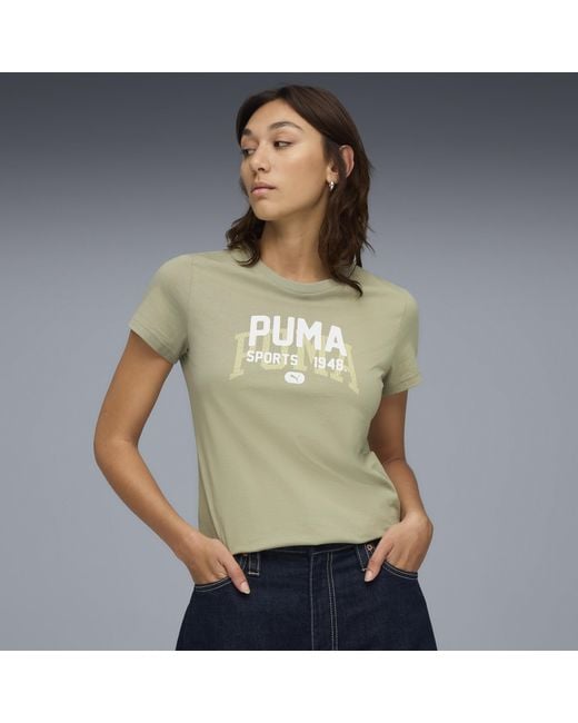 T-Shirt Con Grafica Varsity Da Donna, Abbigliamento, Lux Army di PUMA in Green