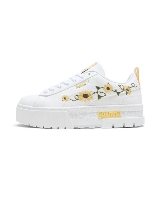 PUMA White Mayze Sunflower Embroidery Sneakers