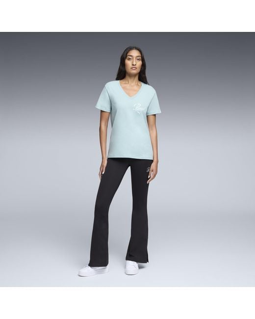 PUMA Blue Essentials Script V-Neck T-Shirt