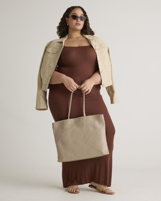 Quince Brown Tencel Rib Knit Maxi Slip Dress, Cotton/Modal