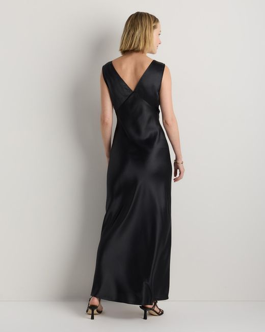 Quince Black V-Neck Maxi Dress, Silk