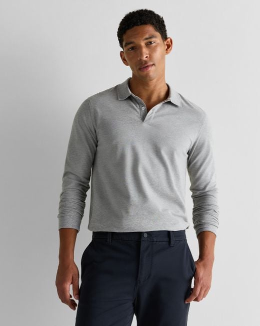Quince Gray Long Sleeve Pique Polo, Organic Cotton for men