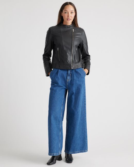 Quince Black Café Racer Jacket, Leather
