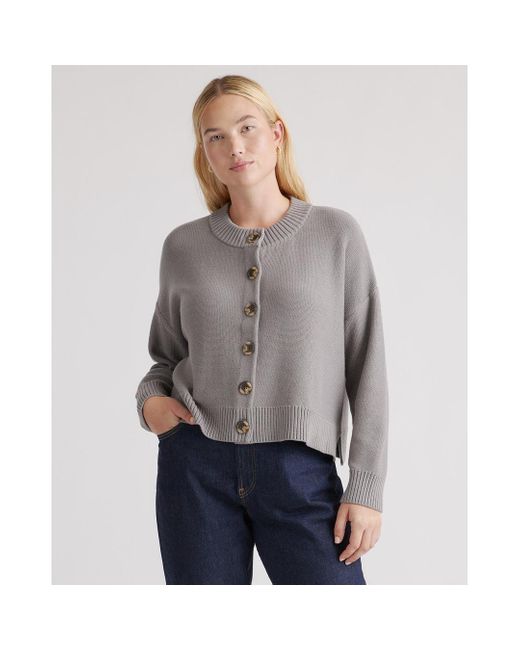 Quince Cropped Cardigan Sweater in Gray | Lyst