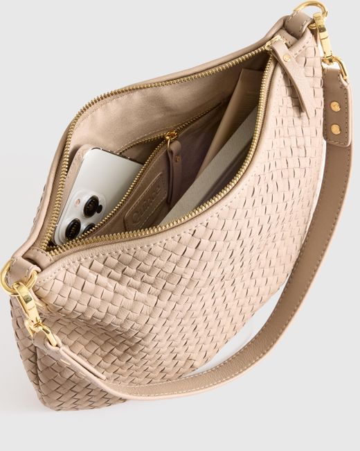 Quince Natural Italian Handwoven Leather Mini Shoulder Bag, Italian Leather