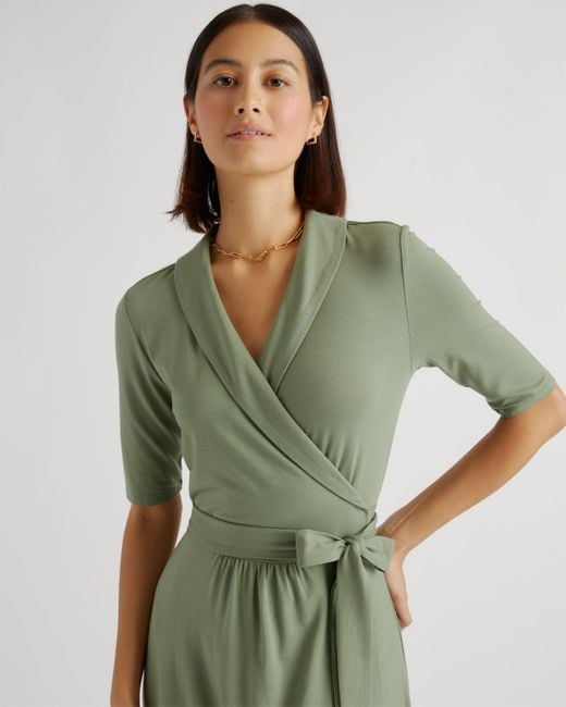 Quince Green Tencel Jersey Midi Wrap Dress