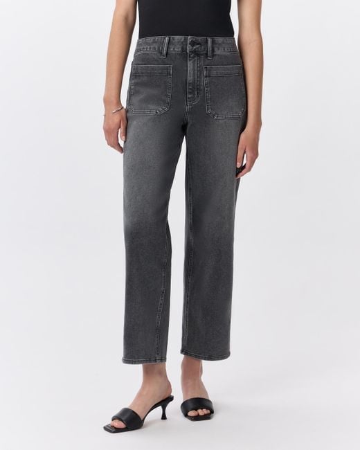Quince Blue Bella Stretch Patch Pocket Wide Leg Jeans, Organic Cotton