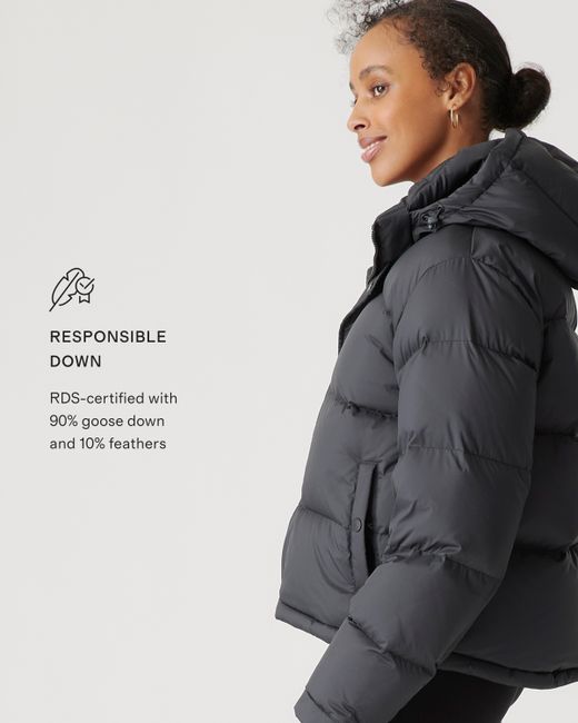 Quince Black Responsible Down Cropped Puffer Jacket, Recycled Polyester