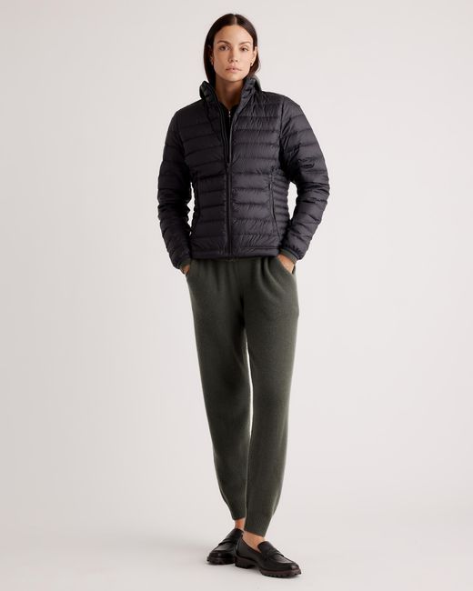 Quince Black Lightweight Down Packable Puffer Jacket, Recycled Polyester