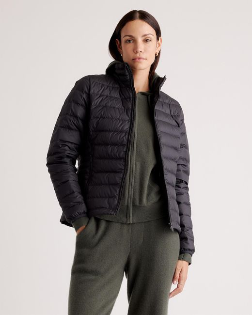 Quince Black Lightweight Down Packable Puffer Jacket, Recycled Polyester