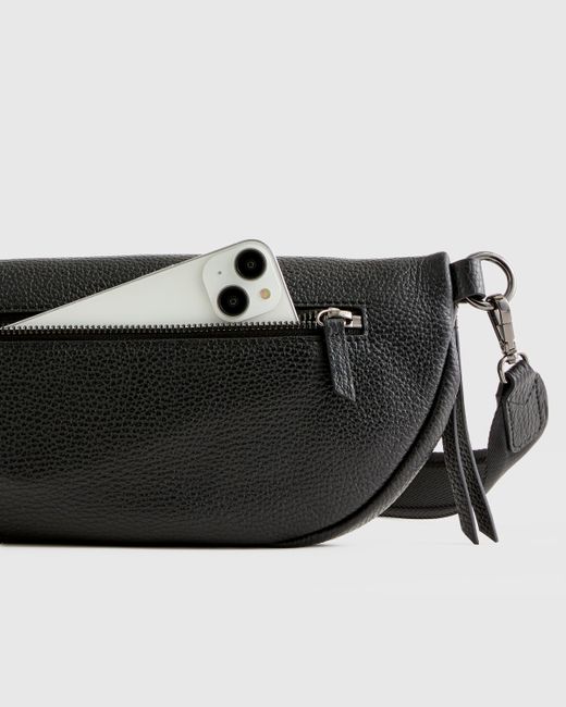 Quince Black Italian Pebbled Leather Sling Bag, Italian Leather