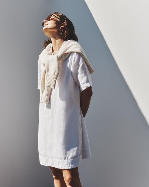 Quince 100% European Linen Popover Mini Dress in White | Lyst