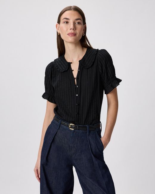 Short Front Ruffle Collar Quince Embroidered Cotton Ruffle Collar Short Sleeve Blouse, Organic ...