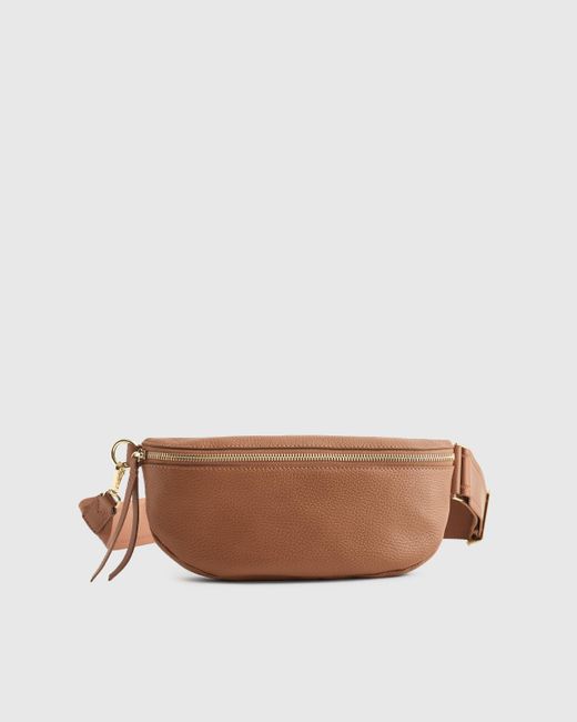 Quince Brown Italian Pebbled Leather Sling Bag, Italian Leather