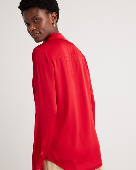 Quince Red Washable Stretch Silk Notch Collar Blouse